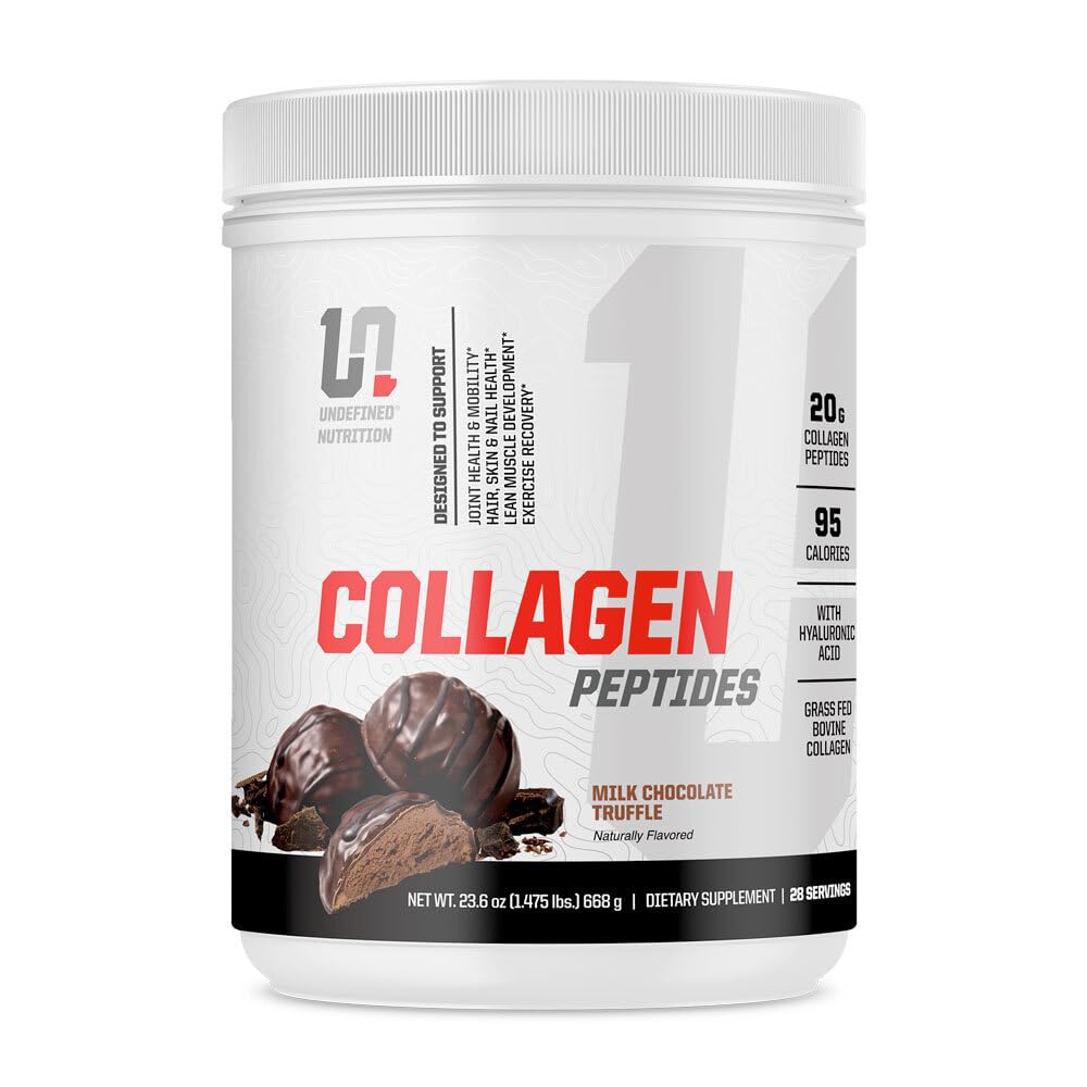 Nutrition non définie Peptides de collagène par Brian Shaw (28 portions) – 20g Peptides de collagène avec acide hyaluronique - favorise la santé des muscles, des cheveux, des ongles, de la peau, des os et des articulations (1,25lbs, truffe de chocolat)