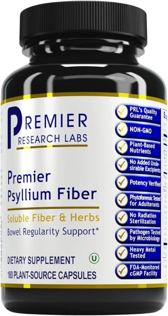 Premier Research Labs Premier Psyllium Fibre - Psyllium Husk Capsules, High Fiber Pills for Adults, for Women & Men, Daily Support for Digestive Health - 180 Capsules végétariennes