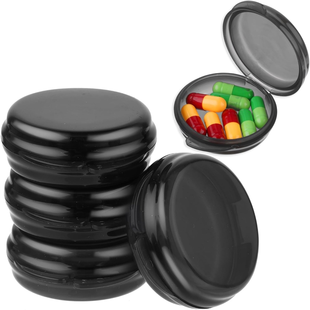 5PCS Petite boîte à pilules, Cas de pilules rondes de voyage, Portable Medicine Pill Container Holder, quotidien Mini Pill Organizer for Purse Pocket to Hold Vitamine Medicating Fish Oil Supplement