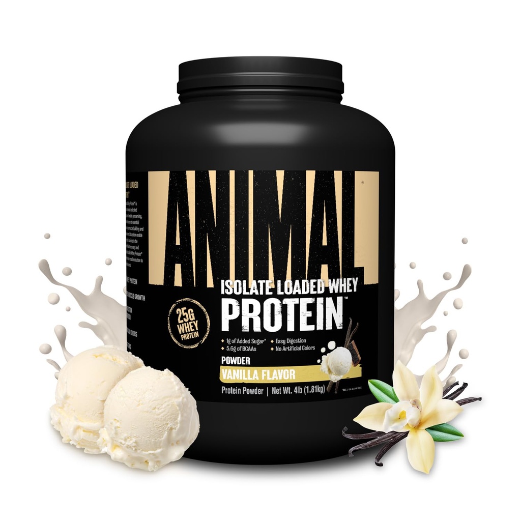 Animal Whey Isolate Protein Powder - Caricato per Pre & Post Workout Muscle Builder e Recupero con Enzimi Digestivi per Uomini & Donne - 25g Protein, Grande Gusto, Basso Zucchero - Vanilla 4 lbs