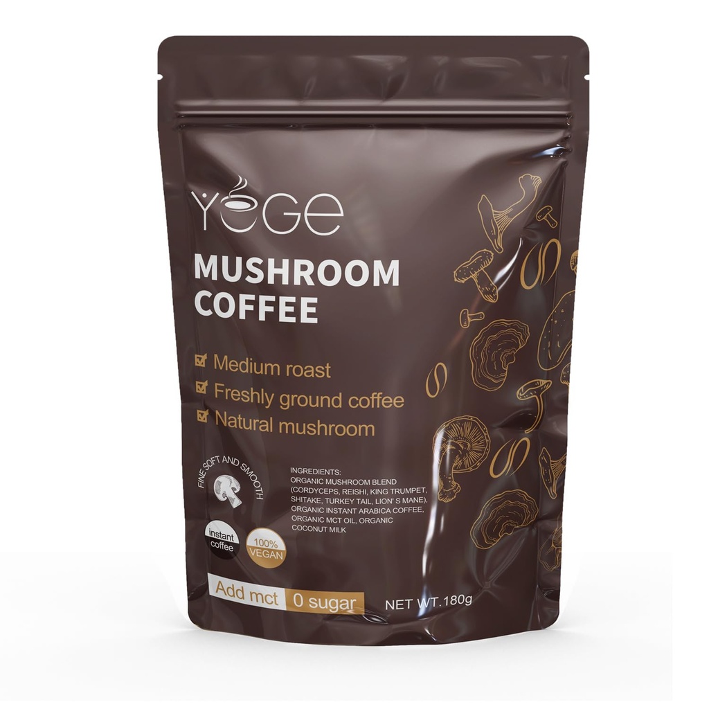 Pilz-Kaffee, Instant Pilz-Kaffee mit Cordyceps, Reish, King Trumpet, Shitake, Türkei-Tail, Lions Mane für Energie, Fokus, Positive Stimmung und Immununterstützung (30 Servietten)
