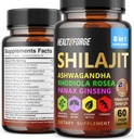 Shilajit Capsules Organic Extract Blend 60 Kapseln für Männer und Frauen - Shilajit Supplement 9000mg Ashwagandha, Immununterstützung Supplement 2000mg Rhodiola Supplement, Ginko Ginkgo Biloba