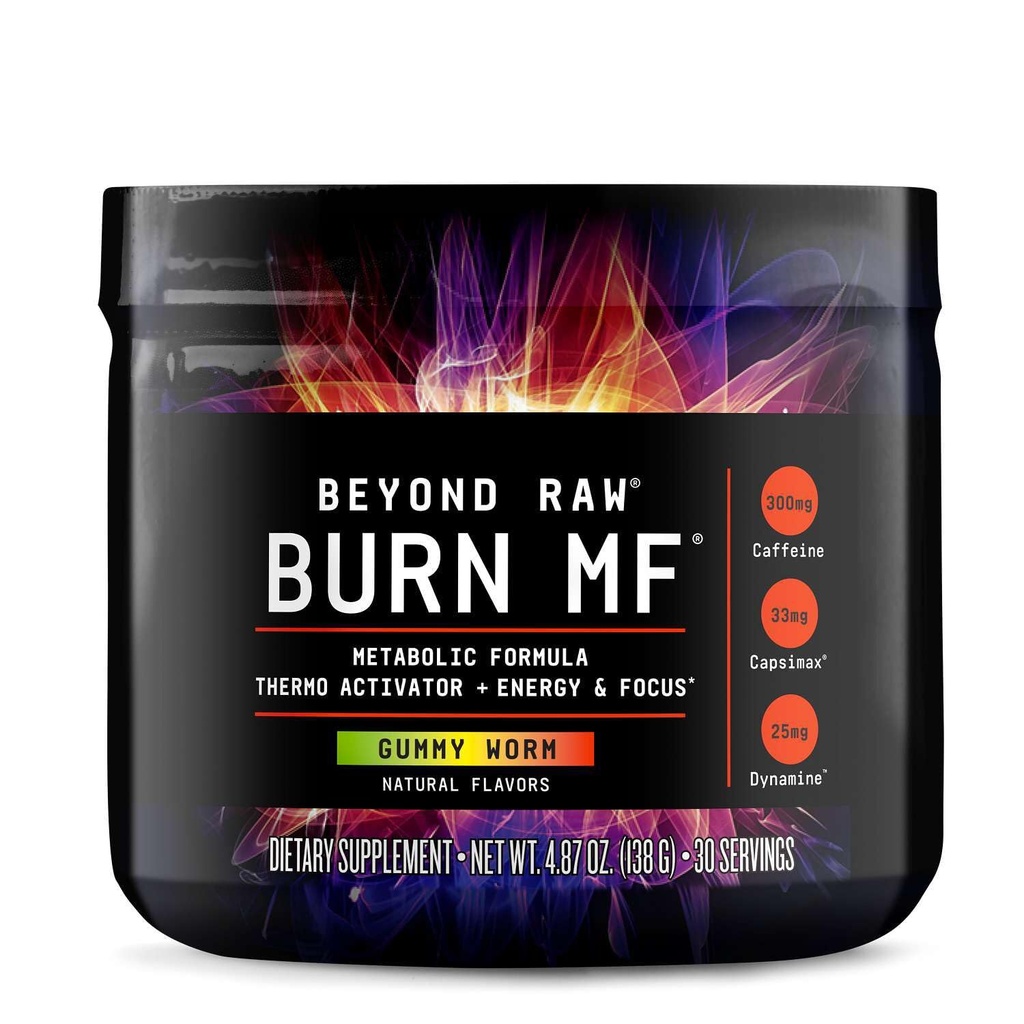 BEYOND RAW Burn MF, Metabolische Formel, Thermo-Aktivator, unterstützt Energie und Fokus, Gummy Worm, 30 Portionen