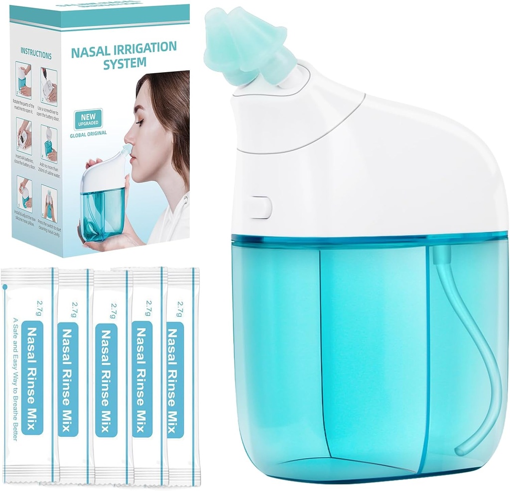 Nasal Irrigation System with 30 Saline Packets Nasal Care, Sinus Rinse Machine, Nasal Rinse Machine, Nasal Cleaner with Auto Waste Collection Function for Sinus, Nasal Allergies - Green