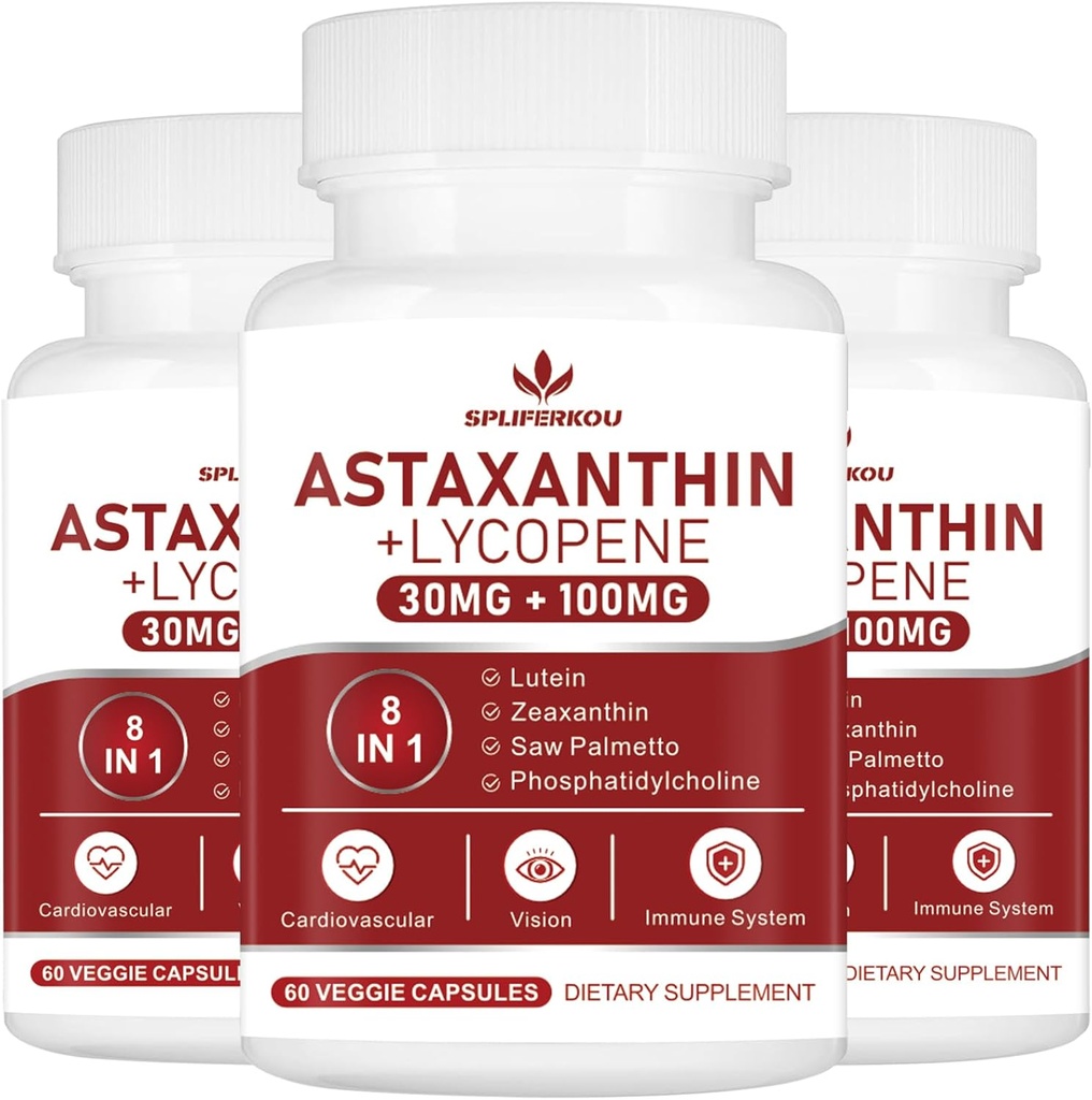 Astaxanthin und Lycopin 70mg,Astaxanthin-Ergänzung mit Phosphatidylcholin, Lutein und Zeaxanthin, Leistungsstarke Antioxidantien-Ergänzung (180 Kapseln)