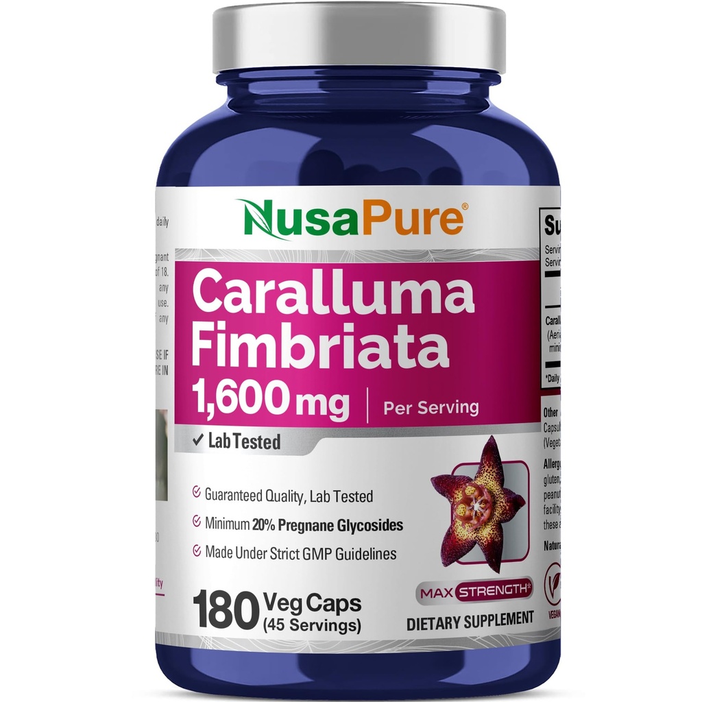NusaPure Caralluma Fimbriata 1600mg - 180 Veggie Kapseln (Non-GMO, Vegan)