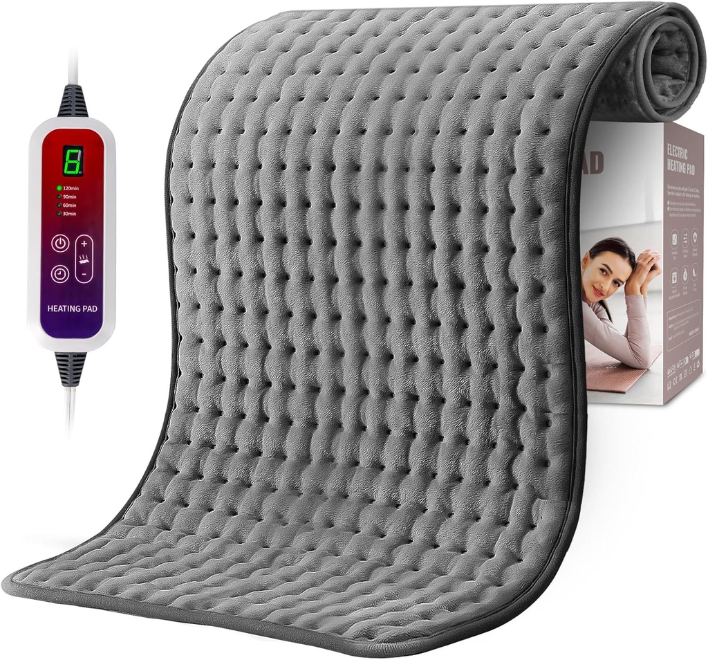 Qfun Extra grand coussin chauffant pour soulager la douleur au dos, 19,6"x39.3" XXL Cou et coussin chauffant électrique pour les crampes d'époque avec 6 réglages de chaleur et fermeture automatique, Cadeaux de Noël pour les hommes