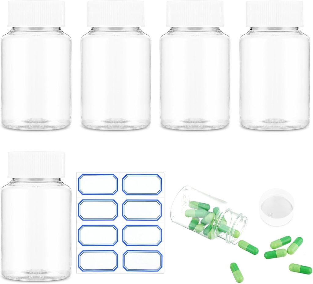 Clear Pill Bottiglia 6Pcs Empty Medicine Organizers Plastic Pill Bottiglie trasparenti Reagent Containers 80ml Large Jar Powder Storage Leak Proof Caps for Liquid Solid Powder Home Toiletries