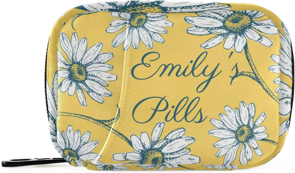 Scatola di pedana personalizzata 7 giorni sacchetto della pillola Daisy Fiori nome personalizzato Borsa dell'organizzatore della pedana di viaggio con la cerniera portatile settimanale formato compatto per il supporto del supplemento della vitamina
