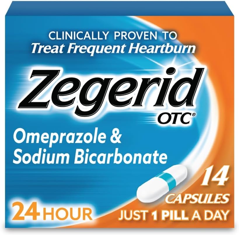 Zegerid OTC 24-Stunden-Herzbrand-Relief, Der einzige Protonen-Pumpeninhibitor mit Omeprazol 20mg + Natriumbicarbonat, Treats Frequent Heartburn, 14ct Capsules