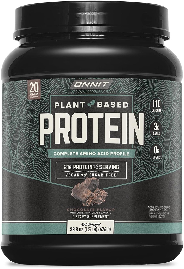 ONNIT Pflanzenbasiertes Proteinpulver, Schokoladengeschmack, 21g Protein pro Portion, Vegan und Dairy Kostenlose Nahrungsergänzung mit 20 Portionen pro Tub, 23,8 Unze