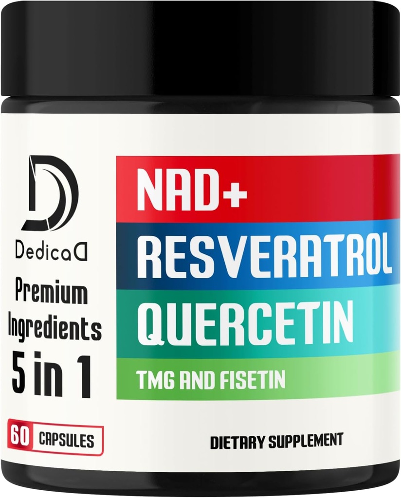 NAD Ergänzung 500mg - Pure NAD Ergänzung - Kombiniert zu Fisetin, TMG, Resveratrol und Quercetin - Energie- und DNA-Reparatur, Alterung Verteidigung, Gehirnfunktion - 60 Kapseln