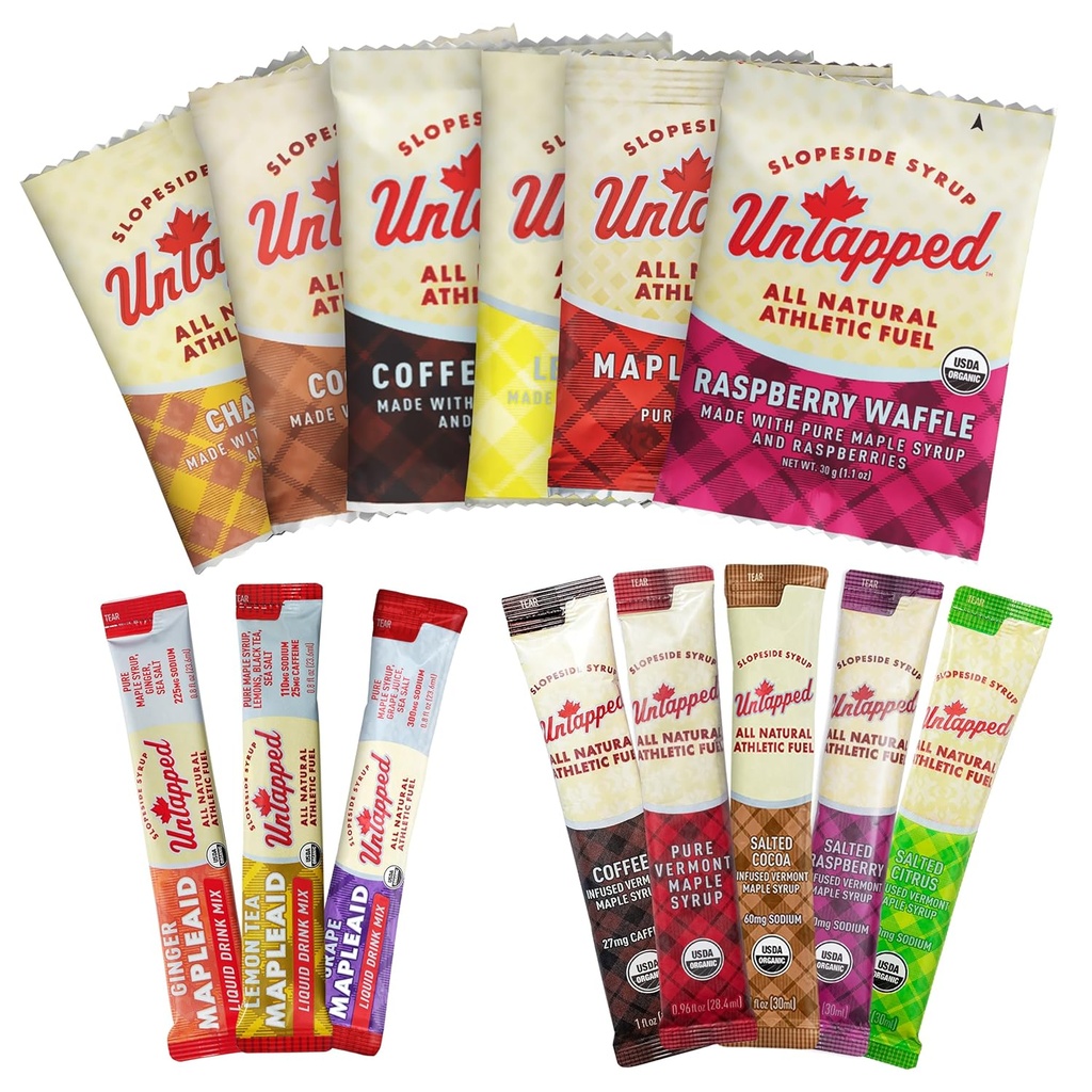 UnTapped Sample Pack - 14 pacchetti personalizzati | Include tutto-Natural Maple Syrup, Vegan Stroopwafels & Hydration Mixs | Assorted Pack for Sustained Energy & Recovery | USDA Organic Certified