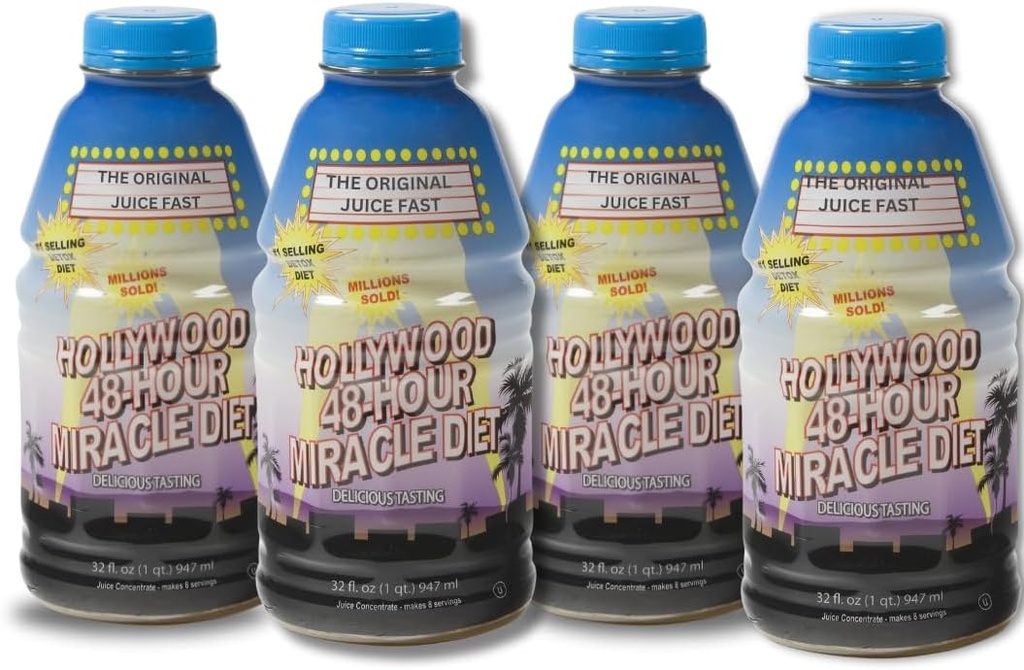 Dieta di Hollywood - 48-Hour Miracle Fruit Juice Cleanse Diet 4-Pack, Detox Cleanse per la perdita di peso & ringiovanimento, Sostituzione di cibo, Dieta di recitazione veloce, Delicious & Tasty Formula, 32 Fl. Oz.