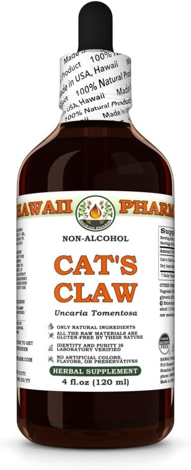 Hawai Pharm Cat's Claw Alcohol-Free Extract, Glycerite for Joint Comfort, Immune Support, promuove la vitalità cellulare, facilita la digestione, aiuta a mantenere il bilanciamento della pressione sanguigna - 4 fl.oz
