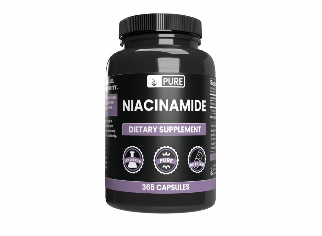 Ingredienti originali puri Niacinamide (365 capsule) No Filler di Magnesio o Riso, Sempre Pure, Lab verificato