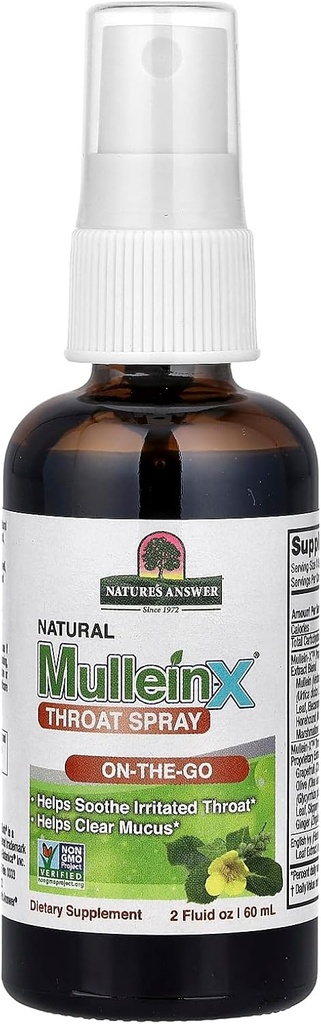 Pulvérisateur de gorge Mullein-X 2 Fluid Ounce sur l'œil Apaisant Gorges Effacement Mucus Sans gluten, sans OGM, végétalien