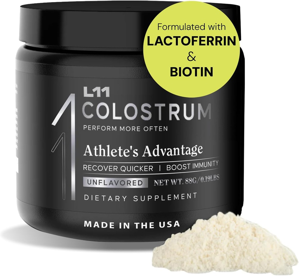Colostrum Supplemento di L11 con Lactoferrin Biotin Zinc & Vitamina D | Polvere di Colostrum Bovini per la salute atletica del picco, salute del fegato, muscolo e supporto immunitario | 1500mg Colostrum - Unflavored 30 Servings