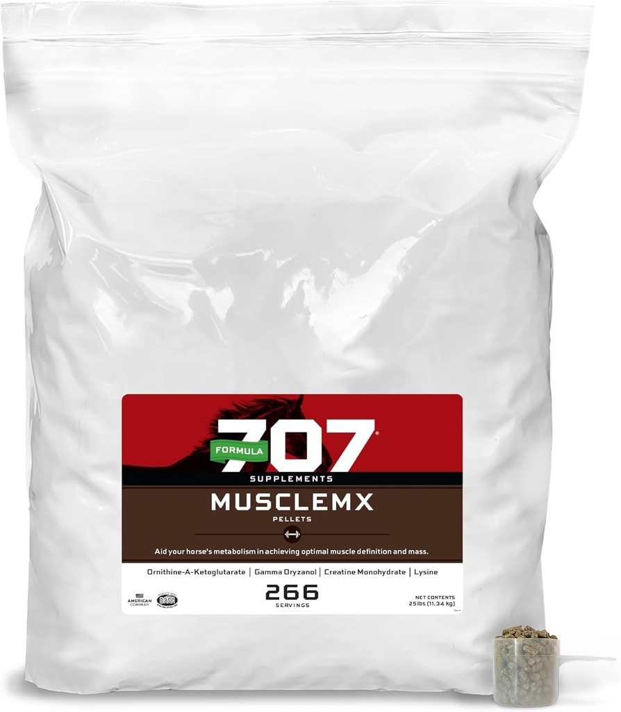 Formel 707 MuscleMx Equine Supplement, 25lb Refill Bag – Conditioning Support und Muskelaufbau für Pferde mit Lysin, Gamma Oryzanol, Kreatin & OKG
