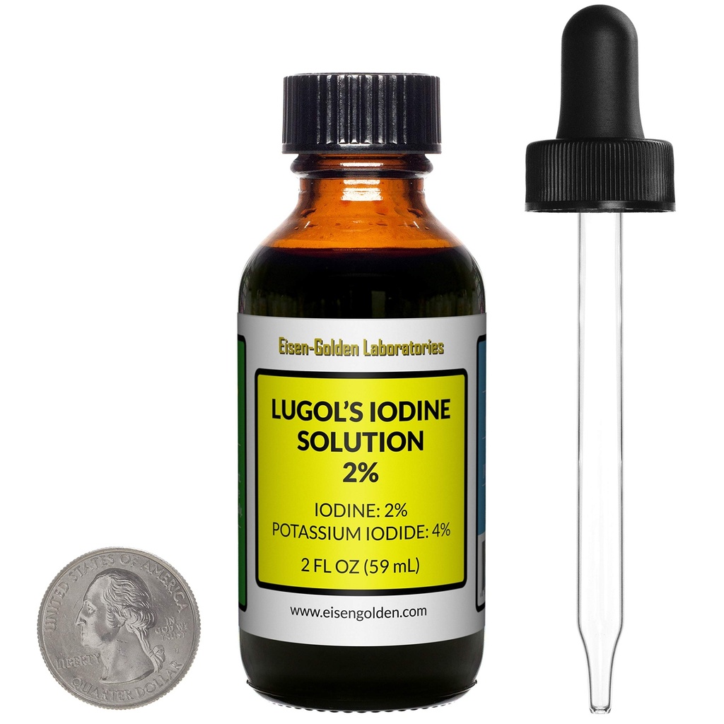Iodine de Lugol / Solution de 2% / 2 Oz dans une bouteille en verre ambre / goutteur libre