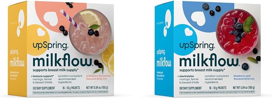 UpSpring Milkflow Integratore di allattamento Bevande Miscele | Fenugreek-Free | Moringa | Limonata di samburo e Acai di mirtillo aromi | Integratori di allattamento*
