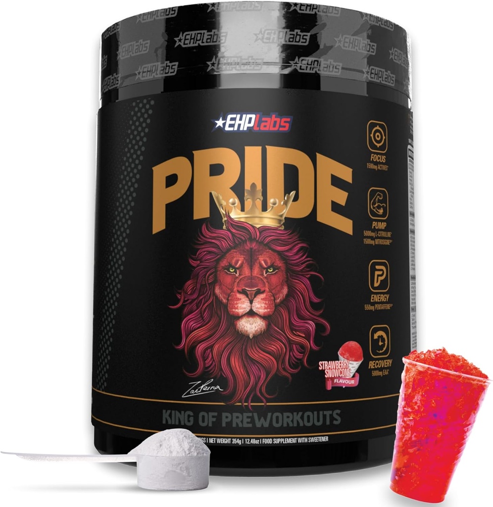EHP Labs Pride Pre Workout Powder Energy Supplement - Sugar Free Preworkout for Men & Women, Energy Powder Boost Drink with BCAA - 280mg of Caffeine - Strawberry Snowcone (40 Serve)