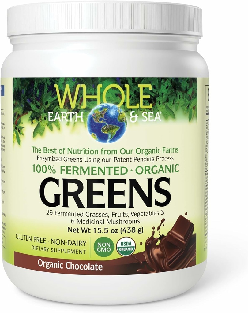 Tutta la Terra e il mare da Fattori Naturali, Verdi Fermentati Organici, Vegan Integratore Alimentare Intero, Cioccolato, 15.5 Oz