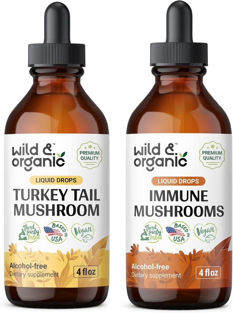 Wild & Organic Türkei Tail Tinkture 4 fl oz & Immune Pilze Tinktur 4 fl oz