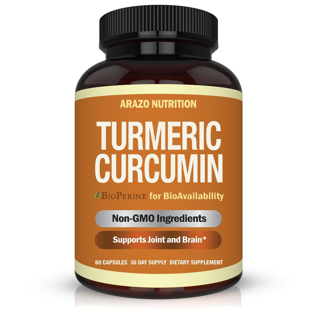 Arazo Nutrition Turmeric Curcumin mit BioPerine 1300mg mit schwarzem Pfeffer - Gemeinsame Unterstützung Nahrungsergänzungsmittel - 100% Kräuter-Tom-Root-Kapseln
