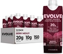 Evolve Plant Based Protein Shake, Berry Medley, 20g Vegan Protein, Supporto Immune, Vitamina C & Zinc, Dairy Free, No Artificial Sweeteners, Non-GMO, 10g Fiber, 11oz, (12 Pack) (Formula May Vary)
