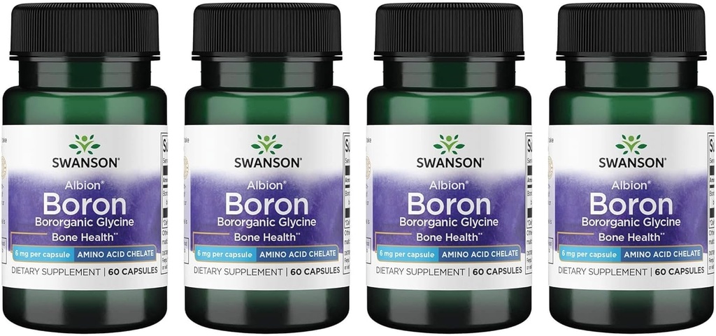 Swanson Boron von Albion - Boroganic Glycine Supplement Unterstützung Joint Health & Bone Health - Hohe Absorption Formel Mai Unterstützung Gesamt Balance - (60 Kapseln, 6mg Jeder) (4 Packung)