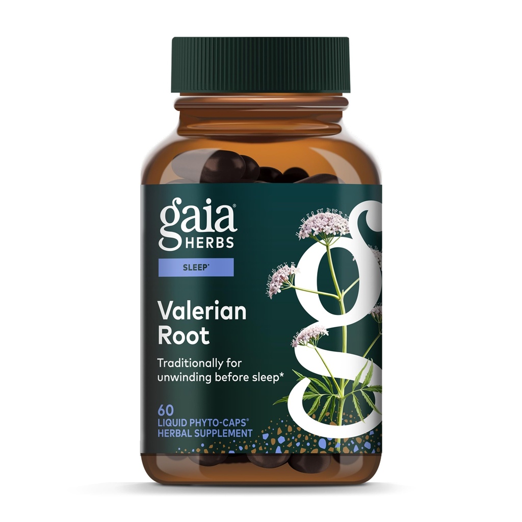Gaia Herbs Valerian Root - Natürliche Schlaf-Unterstützung für eine natürliche Beruhigung, um Entspannung für den Schlaf zu helfen - mit Bio Valerian Root Extract - 60 Vegan Liquid Phyto-Capsules (30-Day Supply)