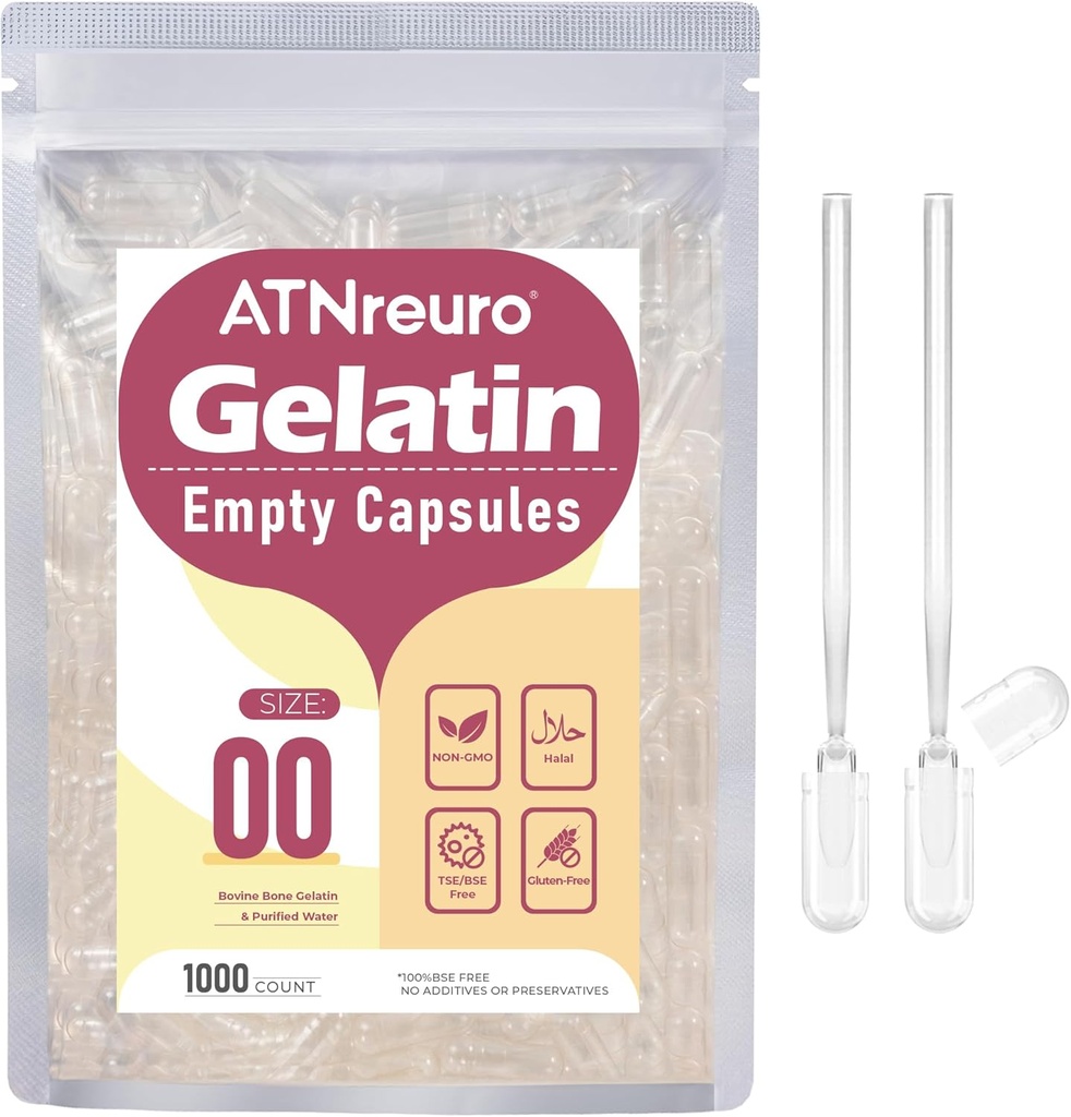 Dimensioni 00 Empty Gelatin Capsule con 2 Micro Spoons - 1000 Count Empty Clear Capsule - Capsule Pillole Gel per Integratori di Polvere