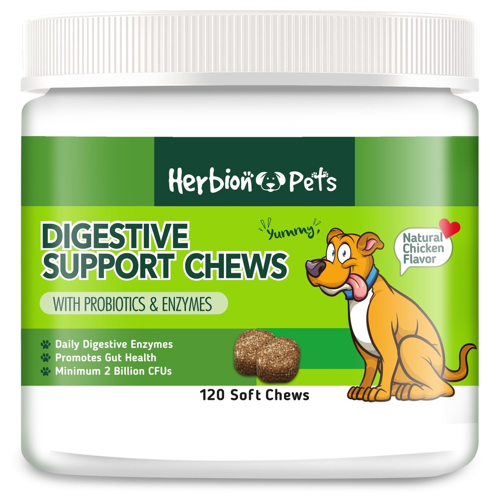 Herbion Pets Digestive Support Chews with Probiotics & Enzymes, 120 Soft Chews, with Daily Digestive Enzymes, for Betterd Gut Health, Minimo 2 miliardi di CFU, Made in USA for Dogs 12 Weeks+, Confezione 1