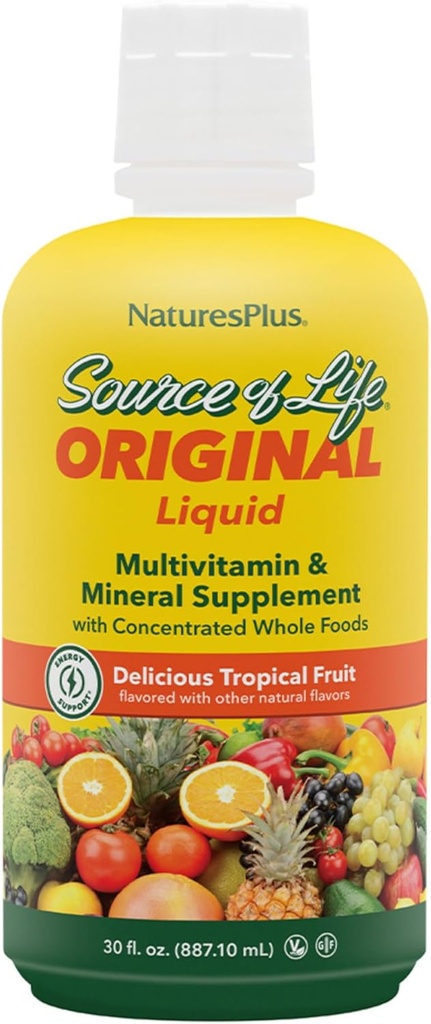 NaturesPlus Fonte di vita Liquido, Frutta tropicale - 30 fl oz, Confezione da 3 - Multivitamin & Mineral Supplement - Gluten Free, Vegetariano - 90 Total Servings