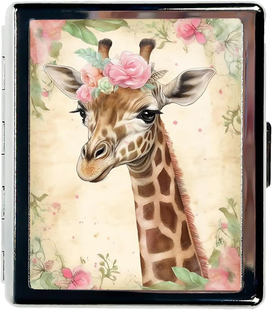 Pill Organizer Small Pill Case for Purse Essentials 7 jours Boîte à pilules mignon avec miroir Boîte à pilules portable pour les cadeaux de voyage Pocket ou Purse Pill Containe (Giraffe avec Couronne florale)