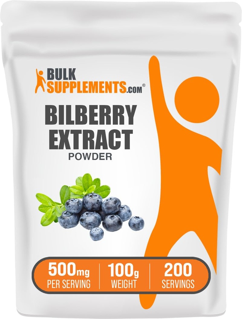 BulkSupplements.com Poudre d'extrait de bilberry - Supplément d'extrait de bilberry, supplément à base de plantes - Sans végétalien et sans gluten, 500mg par portion, 100g (3.5 oz) (paquet de 1)