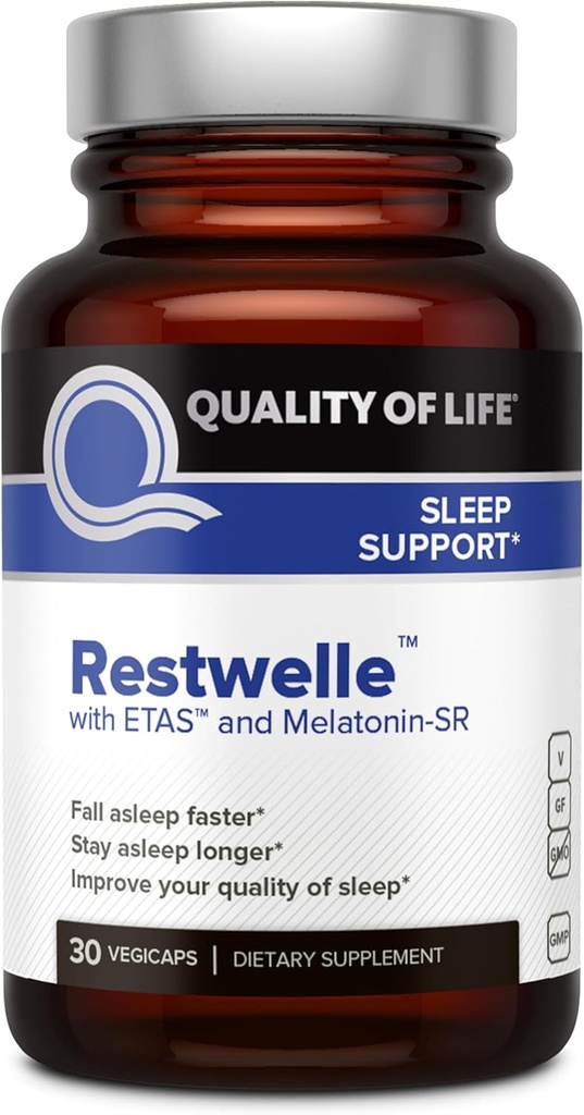 Qualità della vita - Restwelle – Premium Natural ETAS e Melatonin Supplemento – Formula non Groggy con ETAS e Melatonin SR – Non Habit Forming – 30 Capsule