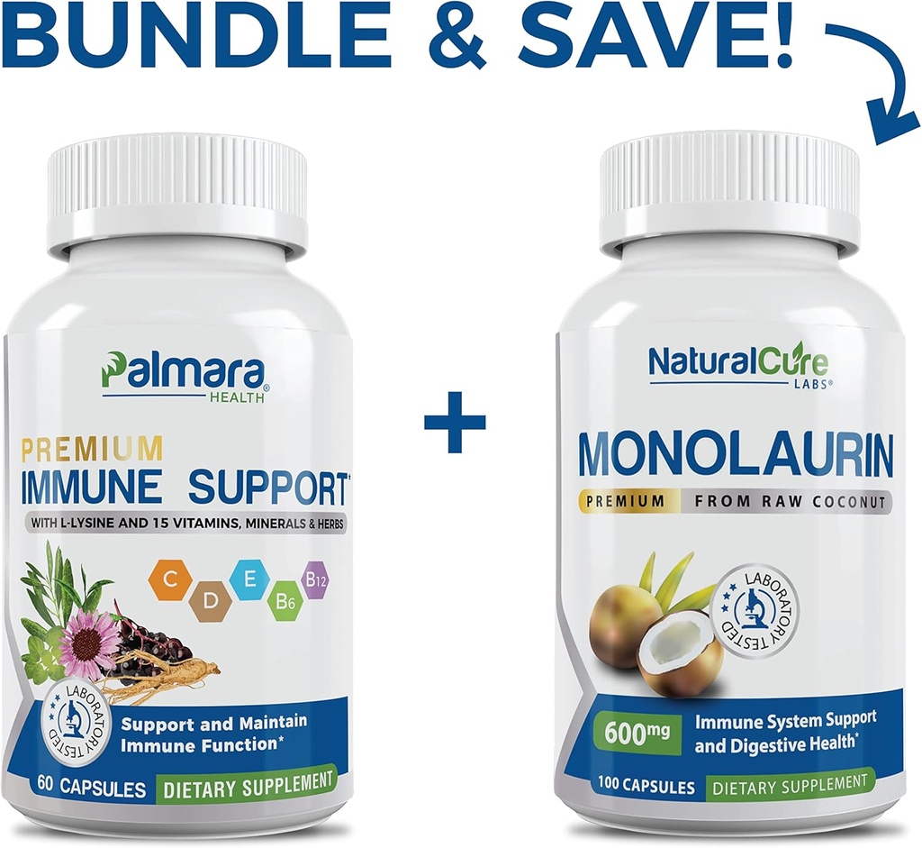 Natürliche Cure Labs Premium Monolaurin 600mg + Immununterstützung