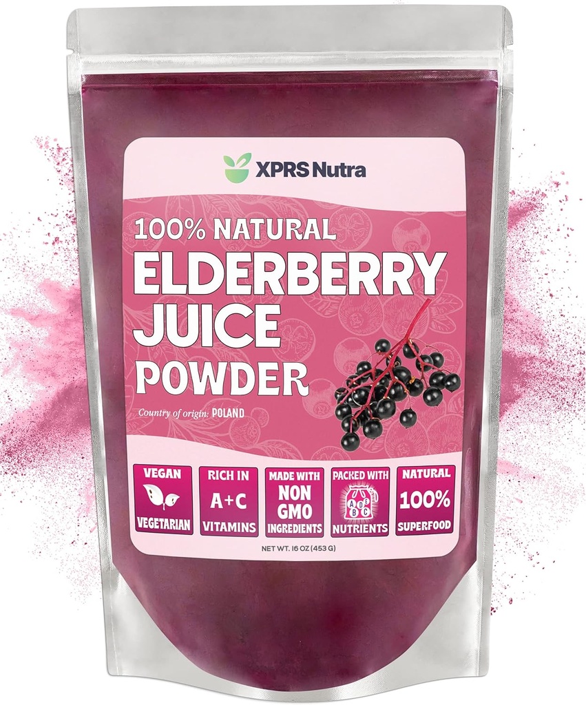 XPRS Nutra Elderberry Juice Powder - Elderberry Powder Organic Fruit Juice Mix - Powdered Elderberries Supplement Rich in Vitamins A and C (16 oz)