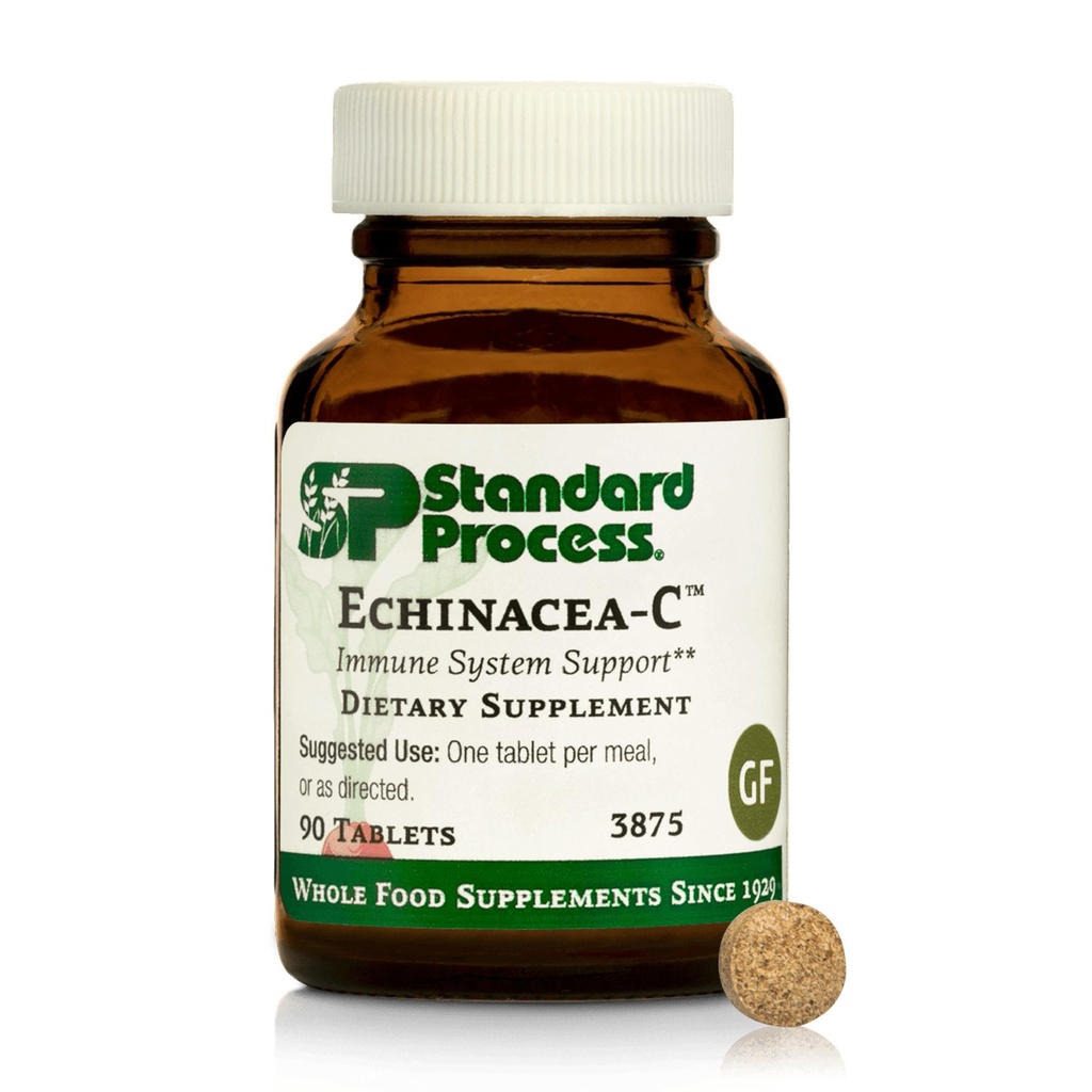 Processus standard Echinacea-C - Supplément pour le support du système immunitaire - Offre une dose quotidienne de vitamine C - Sans gluten, sans lait et sans soie - 90 comprimés (90 portions)