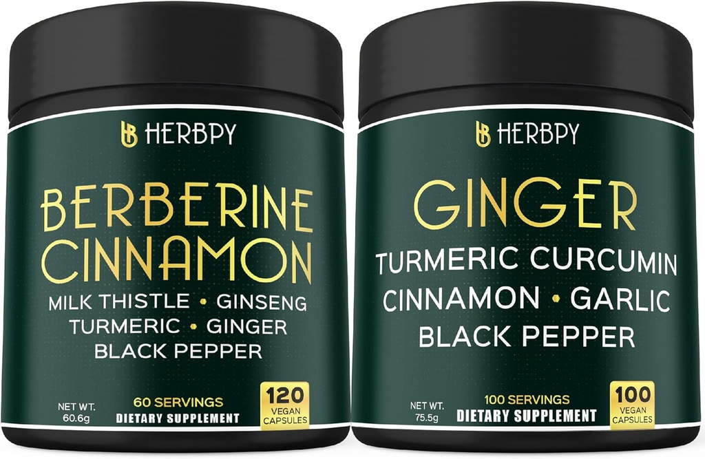 Bundle 7in1 Berberin HCl & 5in1 Ginger Supplement - Unterstützung Immun-, Verdauungs- und Herzgesundheit