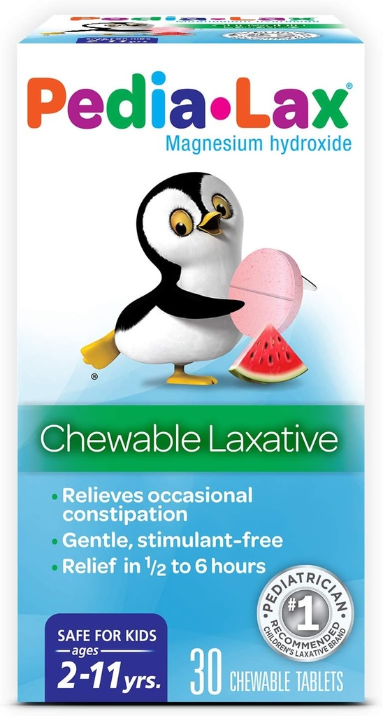 Pedia-Lax Laxative Chewable Tablets per bambini, età 2-11, aroma di anguria, 30 CT