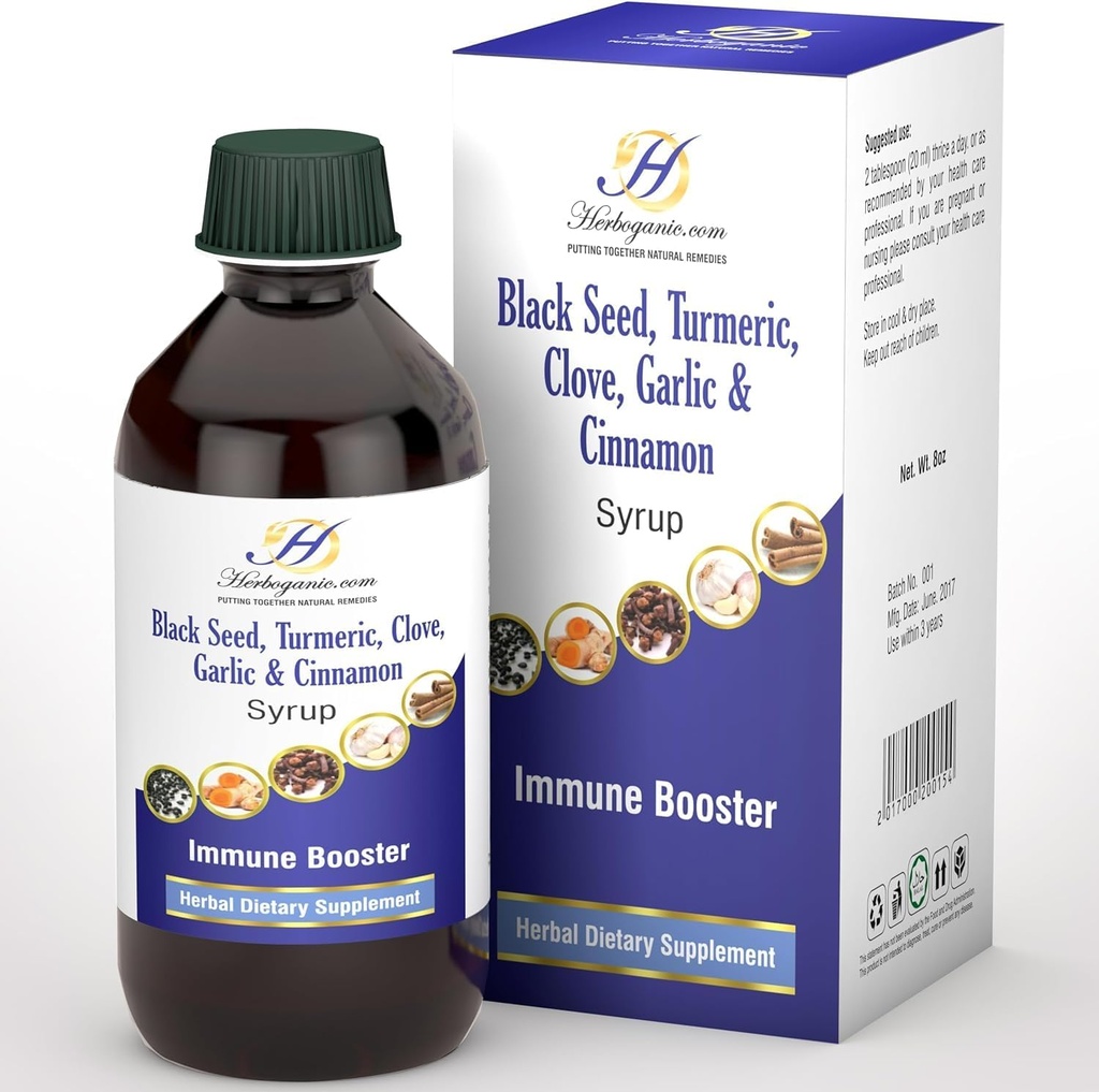 Elderberry Free Immun Support Syrup für Kinder und Erwachsene - Perfect Blend of Organic Black Seed, Turmeric, Clove, Cinnamon & Garlic - Kleinkind Immun Booster Ohne Organic Elderberry Syrup