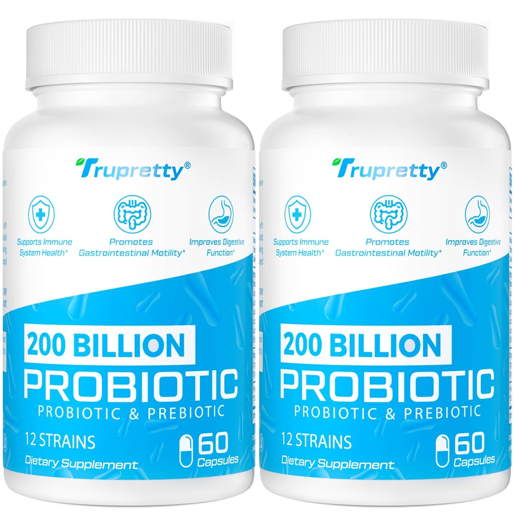 200 Billion Cfus 12 Strains Probiotic, mit 3 Bio-Präbiotika, Probiotika für Frauen Männer, Tägliche Ergänzung für Immun, Gut, Verdauungsgesundheit, Regal stabil, Non GMO, 120 Caps (120-Days Versorgung)