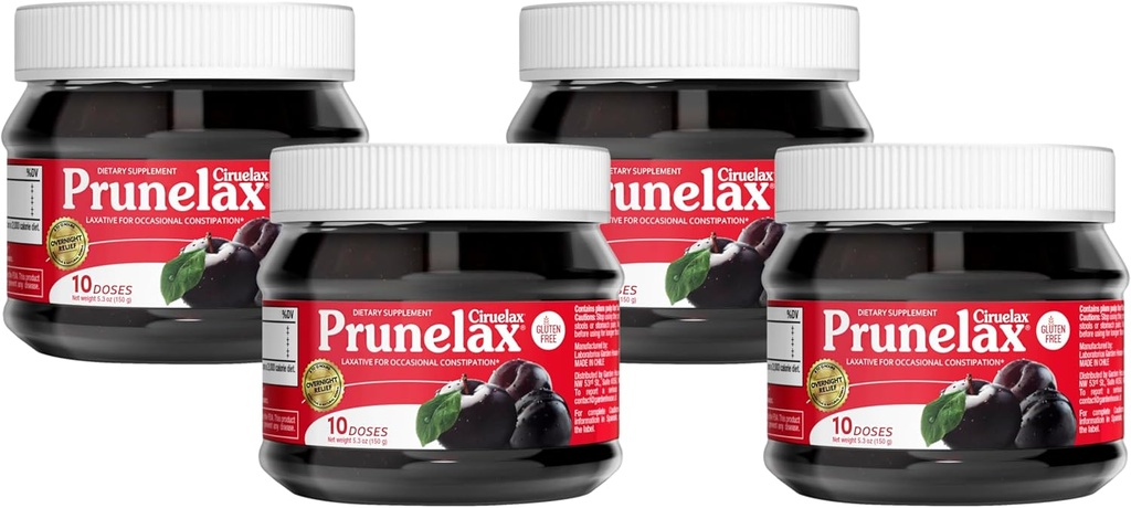 Prunelax Ciruelax Jambon Laxatif de force régulière - Laxatif sans gluten et végétalien pour constipation occasionnelle - 5,3 oz (paquet de 4)