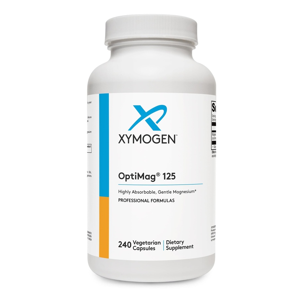 XYMOGEN OptiMag 125 - Supplément de magnésium avec le malate de di-Magnésium et le lysin glyciné pour soutenir Nerve, Muscle, Santé osseuse + Santé cardiovasculaire (240 capsules)