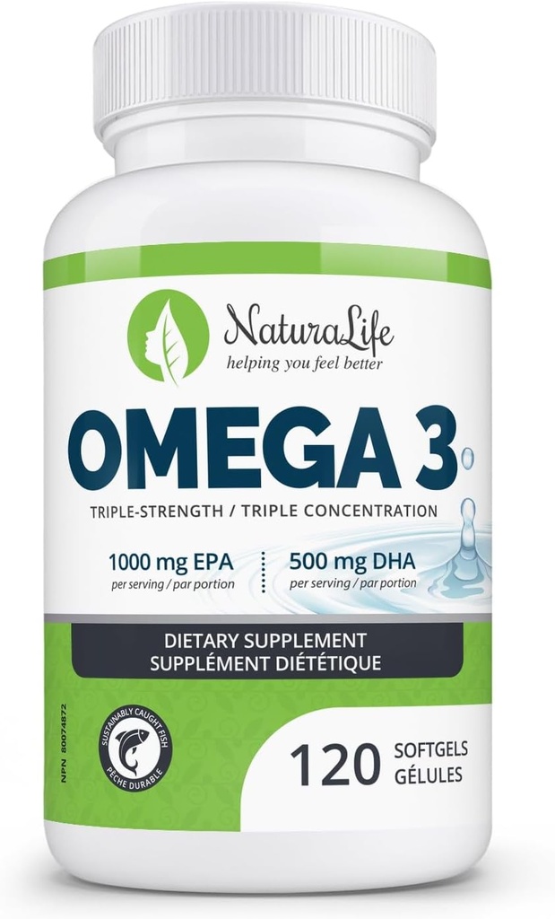 Triple Strength Omega 3 Fish Oil Capsules | High EPA & DHA | 1000mg | 100% Natural Essential Fatty Acids