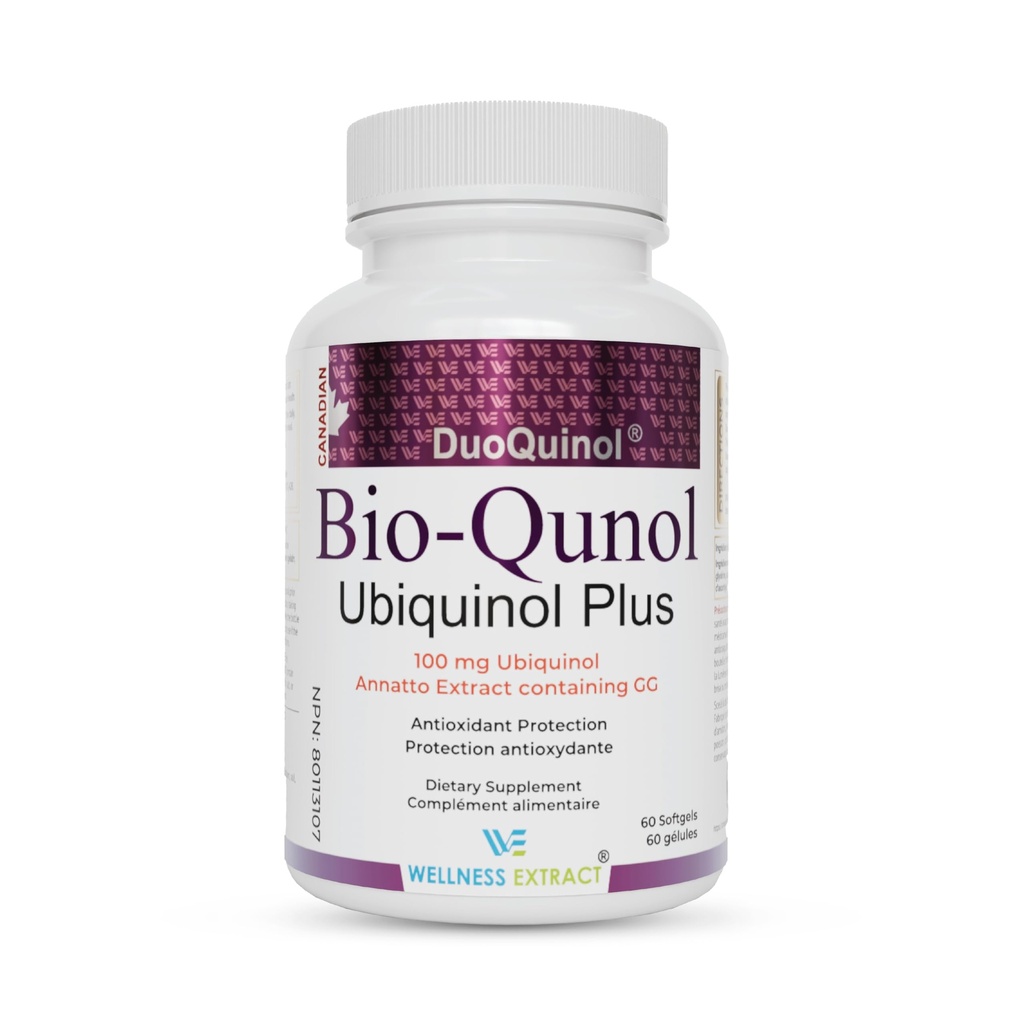 WELLNESS EXTRACT BioQuinol Ubiquinol (CoQ10) con Geranylgeraniol – Master Antiossidante per la salute del cuore, energia cellulare 150mg 60 Softgels