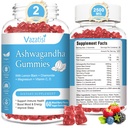 2 Pack Ashwagandha Gummies für Damen, Sugar Free Organic Ashwagandha Gummies Supplement für Relax Restore Balance, Vegan Gluten Free, 120 Count